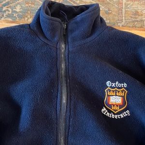 Men small navy fleece zip up with Oxford University embroidered patch